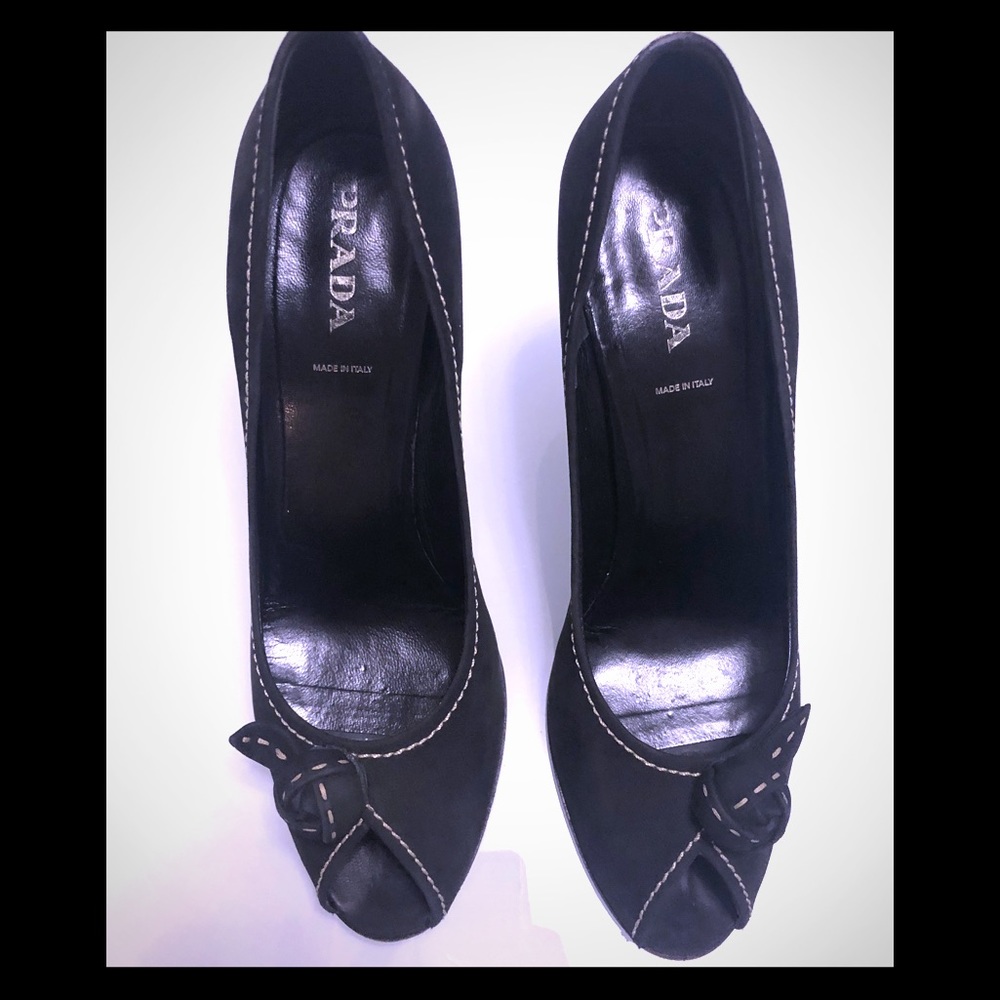 Authentic Black Suede open toe PRADA pumps!
